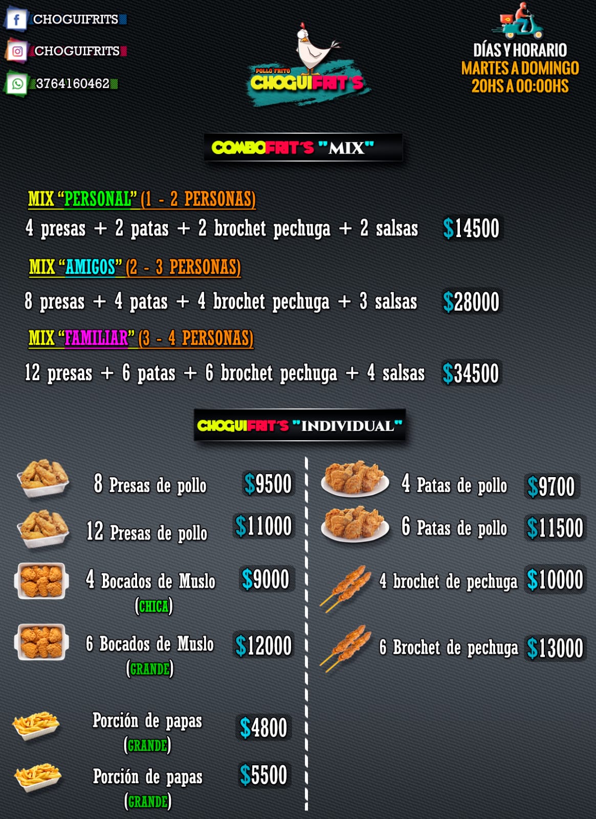 Especialidades: Brochets y Pollo Frito Crocante de Choguifrits